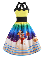 Robe imprimée de Noël sans manches Halter Retro Dress