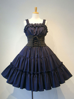 Robe JSK Gothique Lolita Jupe noire sans manches à volants Jupes Lolita Déguisements Halloween