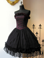 Robe JSK Gothique Lolita Noir Rouge Sans Manches À Lacets Jupes Lolita Jumper Déguisements Halloween