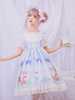 Robe JSK Sweet Lolita Après-midi Imprimé Jupes Lolita Bleu Déguisements Halloween