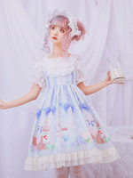Robe JSK Sweet Lolita Après-midi Imprimé Jupes Lolita Bleu Déguisements Halloween