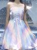 Robe JSK Sweet Lolita Marcher Sur Les Arc-en-Ciel Etoiles Imprimer Sequins Jupes Jumper Lolita Bleu Ciel Déguisements Halloween
