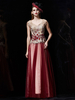 Robe élégante de soirée A-ligne en tulle avec fleur col V longueur plancher