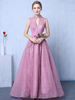 Robe élégante de soirée A line en dentelle Cameo Rose avec perles col trou de serrure Avec traîne sans manche