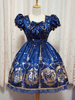 Robe lolita bleue royale en coton imprimé avec noeud Déguisements Halloween