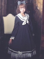 Robe lolita charmante en polyester bleu marine foncée bicolore marin col marin Déguisements Halloween