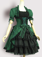 Robe lolita charmante en polyester olive bicolore époque victorienne col carré Déguisements Halloween