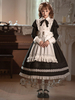 Robe Lolita Chic Gothique Volants Nœuds Manches Longues Robe De Demoiselle En Polyester Robe Lolita Noire Tablier Ensemble 2 Pièces