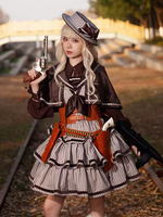 Robe Lolita Classica en polyester à volants sans manches robe Lolita à rayures marron foncé JSK