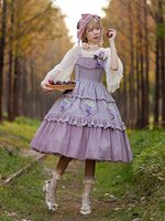 Robe Lolita Classique Coton Dentelle Sans Manches Robes Lolita Imprimé Floral Raisin