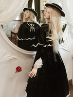 Robe Lolita classique en polyester à manches longues et nœud - Robe Lolita classique noire