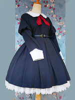 Robe Lolita classique en polyester nouée à manches longues noire classique