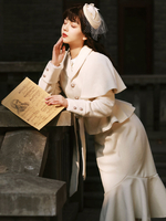 Robe Lolita classique Ensemble de 3 pièces Détails en métal blanc Manches longues Jupe longue Accessoire Pardessus Outfit