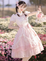 Robe Lolita Classique Manches Courtes Robes Imprimé Fleurie Rose Classique