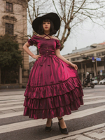 Robe Lolita classique OP Bordeaux Manches courtes Arcs Volants Tea Party Lolita Robe One Piece