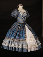 Robe Lolita classique OP Volants en dentelle jaune Manches courtes Strass Robe lolita une pièce à lacets