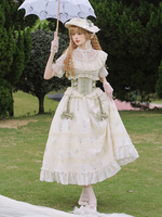 Robe Lolita Classique Polyester Manches Courtes Imprimé Floral Robes Lolita Classique Ecru Blanc