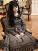 Robe Lolita Classique Polyester Volants Manches Longues Robes Lolita Plaid Académique Marron Profond