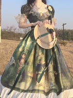 Robe Lolita Classique Robes Lolita en Dentelle Polyester Manches Courtes Imprimé Floral Classique Vert
