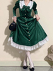 Robe Lolita Classique Velours Manches Courtes Bloc de Couleur Robes Lolita Classique Bleu Foncé