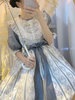 Robe Lolita Classique Volants en Polyester Robes Lolita Manches Courtes Imprimé Floral Gris Classique