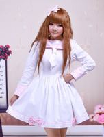 Robe lolita écolière; coton rose et blanc; style marin; à nœud Déguisements Halloween