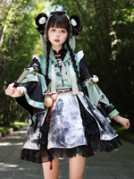 Robe Lolita de style chinois à œillets et manches longues en tissu satiné Style chinois Panda Noir Lolita de style chinois