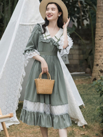 Robe Lolita Dentelle Manches Mi-longues Classique Mignonne Vert