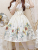 Robe Lolita Douce Coton Manches Courtes Motif Imprimé Floral Noeuds Robe Lolita Une Pièce Beige