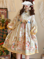 Robe Lolita douce en polyester à manches longues avec nœuds Robe Lolita de Noël douce