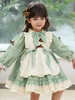 Robe lolita douce pour enfants à volants verts en polyester à manches longues robe une pièce pour enfants