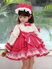 Robe Lolita douce pour enfants chapeaux arcs rouges Polyester dentelle à manches longues robe de princesse une pièce pour enfants