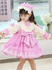 Robe Lolita douce pour enfants chapeaux en dentelle rose arcs en polyester à manches longues robe une pièce pour enfants
