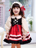 Robe Lolita douce pour enfants couvre-chefs nœuds rouges volants Polyester à manches longues robe une pièce pour enfants