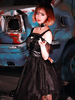 Robe lolita en chiffon noire unicolore plissée gothique col carré Déguisements Halloween