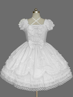 Robe lolita en coton blanche avec noeud revers embelli Déguisements Halloween