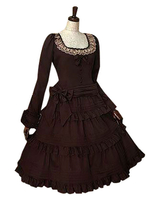 Robe lolita en coton marron foncée gothique col rond Déguisements Halloween
