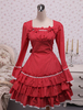 Robe lolita en coton rouge à volants de col carré Déguisements Halloween