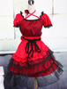 Robe lolita en coton rouge multicouche de col carré Déguisements Halloween