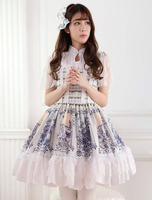 Robe lolita en polyester abricot foncé imprimé avec dentelle Déguisements Halloween
