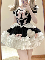 Robe Lolita Gothique à Volants à Lacets Couleur Noir Robe Lolita Douce Vintage