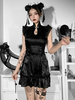 Robe Lolita Gothique Col Haut Sans Manches À Lacets Volants Polyester Noir Cheongsam