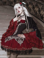 Robe Lolita Gothique Dentelle Rose Imprimé Floral Bordeaux Noir Rouge Robe Lolita