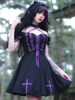 Robe Lolita Gothique Halter Sans Manches Volants À Lacets Polyester Robe Courte Noire