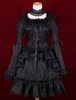 Robe lolita gothique noire en coton manches longues Déguisements Halloween