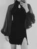 Robe Lolita Gothique Qipao Sheer Puff Sleeve Slit Velour Robe Lolita De Style Chinois