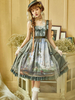 Robe Lolita JSK Classique À Bretelle Vert Imprimé La Peinture Sans Manches Lolita Vintage