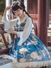 Robe Lolita JSK de style chinois à volants bleus motif imprimé floral polyester dentelle tenue Lolita
