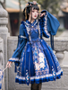 Robe Lolita JSK de Style Chinois Jupes Lolita Jumper Bleu Profond Sans Manches Bowknots