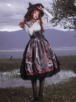 Robe Lolita JSK Noir Argent Sans Manches Noeuds Polyester Fibre Lolita Pull Jupes